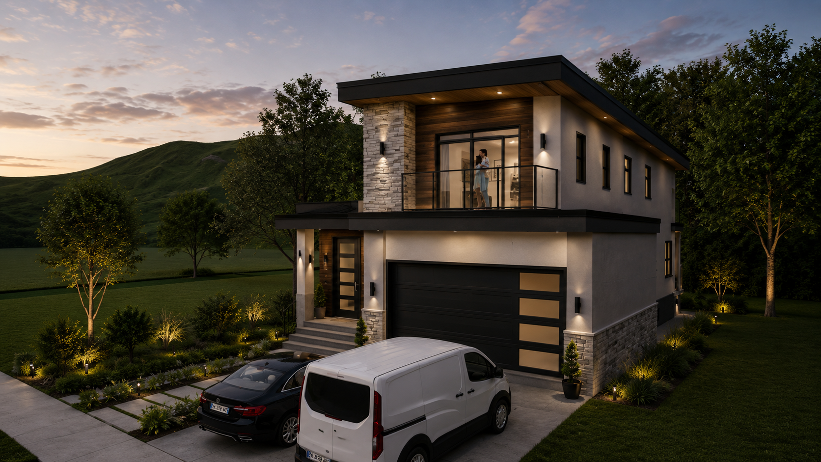 Contemporary two-storey residential design in a natural landscape
